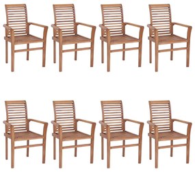 vidaXL Καρέκλες Τραπεζαρίας 8 τεμ. Μασίφ Ξύλο Teak & Κόκκινα Μαξιλάρια