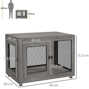 PawHut Κλουβί Σκύλου, Κλουβί Κουταβιών, με Επιφάνεια Αποθήκευσης, Αδιάβροχο Μαξιλάρι, Στιβαρό Πλέγμα, Ρυθμιζόμενα Πόδια, 94x60x71,5 εκ.