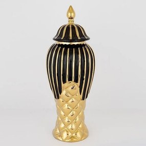 Βάζο Κεραμικό Με Καπάκι 752-20116 17x41cm Black-Gold Estheti Home Ceramic