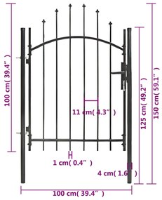 vidaXL Καγκελόπορτα Μαύρη 1 x 1,5 μ. Ατσάλινη