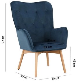 Πολυθρόνα 8009 Fylliana Βελούδο Μπλέ 67x72x97 εκ. 67x72x97 εκ.