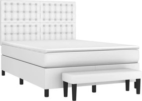 vidaXL Κρεβάτι Boxspring με Στρώμα Λευκό 140x190εκ.από Συνθετικό Δέρμα