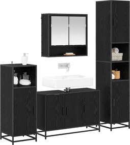 vidaXL Σετ Επίπλων Μπάνιου με ράφι 4 pcs Μαύρη Οξυά Επεξεργασμένο ξύλο