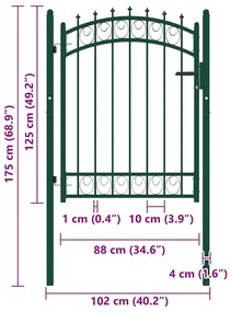 vidaXL Πόρτα Περίφραξης με Ακίδες Πράσινη 100 x 125 εκ. Ατσάλινη