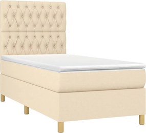 vidaXL Κρεβάτι Boxspring με Στρώμα Κρεμ 90x190 εκ.Υφασμάτινο