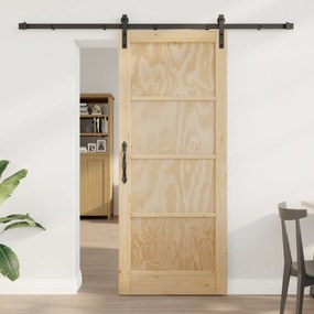 vidaXL Συρόμενη πόρτα με σετ εξαρτημάτων 83x202 εκ από μασίφ ξύλο πεύκου