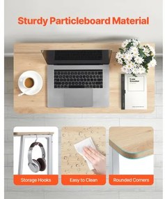 VEVOR Folding Desk, 80 cm Small Foldable Table for Compact Spaces, Space Saving Computer Table, Sturdy Particleboard with Storage Hooks, Writing Workstation for Home Office, Easy Assembly, Oak