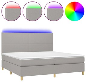 vidaXL Κρεβάτι Boxspring με Στρώμα & LED Αν.Γκρι 200x200εκ. Υφασμάτινο