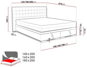 Κρεβάτι Florence 107, Διπλό, Γκρι, 180x200, Ταπισερί, Τάβλες για Κρεβάτι, 200x214x109cm, 123 kg | Epipla1.gr