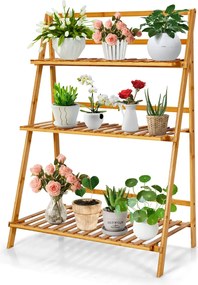 Costway Πολυλειτουργική Αναδιπλούμενη Βάση Φυτών 3 Επιπέδων από Μπαμπού HZ10037NA