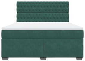 vidaXL Κρεβάτι Boxspring με Στρώμα Σκούρο Πράσινο 180x200εκ. Βελούδινο