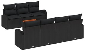 vidaXL 8 Τεμαχίων Σετ Καναπέ Κήπου με Μαξιλάρια Μαύρο Πολυ Ρατάν Ακακία