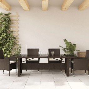 vidaXL Τραπέζι Κήπου με Γυάλινη Επιφάνεια Καφέ 240x90x75 εκ Ρατάν