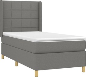 vidaXL Κρεβάτι Boxspring με Στρώμα Σκούρο Γκρι 90x190 εκ. Υφασμάτινο