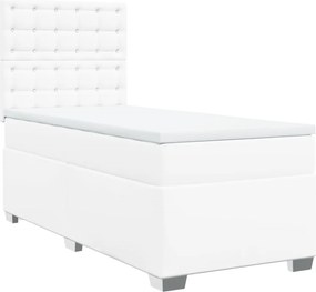vidaXL Κρεβάτι Boxspring με Στρώμα Λευκό 100x200εκ.από Συνθετικό Δέρμα