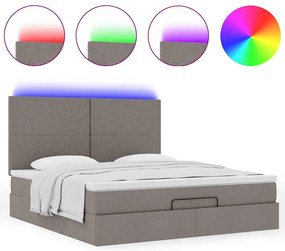 vidaXL Οθωμανικό κρεβάτι με στρώμα & LEDs Taupe 180x200cm ύφασμα