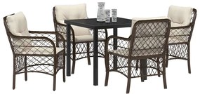 vidaXL Σέτ φαγητού για κήπο με μαξιλάρι 5 pcs Καφέ Πολυ ράταν