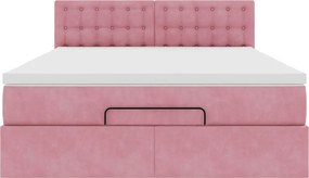 vidaXL Οθωμανικό κρεβάτι με στρώμα ροζ 140x190cm Βελούδο