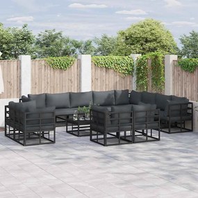 vidaXL Σετ Καναπέ Κήπου με μαξιλάρι 12 pcs Μαύρο Αλουμίνιο