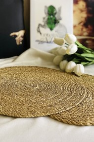 Stewehome Σετ 2 τεμαχίων σουπλά από φυσικό ψάθα για τραπεζαρία Χρυσό 33x33 cm