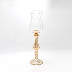 Κηροπήγιο Μεταλλικό Με Γυαλί 819-00240 13x53cm Gold-Clear Estheti Home Metal, Glass