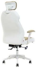 Καρέκλα γραφείου διευθυντή MOMENTUM Bucket pakoworld μπεζ ύφασμα Mesh-πλάτη pu λευκό - Τεχνόδερμα - 126-000008