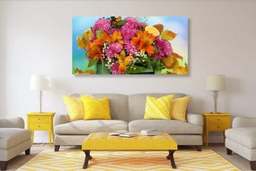 Σύνθεση εικόνας από λουλούδια του φθινοπώρου σε κουτί - 100x50