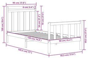 ΠΛΑΙΣΙΟ ΚΡΕΒΑΤΙΟΥ 90 X 190 ΕΚ. ΑΠΟ ΜΑΣΙΦ ΞΥΛΟ 3FT SINGLE 3105345