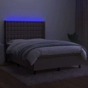 vidaXL Κρεβάτι Boxspring με Στρώμα &amp; LED Taupe 140x190 εκ. Υφασμάτινο