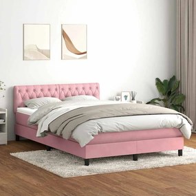 vidaXL Box Spring κρεβάτι με στρώμα ροζ 140x220 cm Βελούδινο