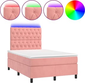 vidaXL Κρεβάτι Boxspring με Στρώμα &amp; LED Ροζ 120x200 εκ. Βελούδινο