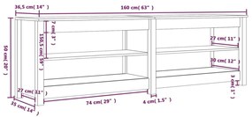 Παπουτσοθήκη Μαύρη 160 x 36,5 x 50 εκ. από Μασίφ Ξύλο Πεύκου - Μαύρο