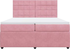 vidaXL Κρεβάτι Boxspring με Στρώμα Ροζ 200x200 εκ. Βελούδινο