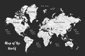 Εικόνα σε φελλό ενός ασπρόμαυρου μοναδικού παγκόσμιου χάρτη - 120x80  transparent