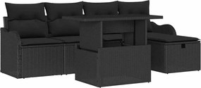 vidaXL Σετ Καναπέ Κήπου με μαξιλάρι 6 pcs Μαύρο Πολυ ράταν