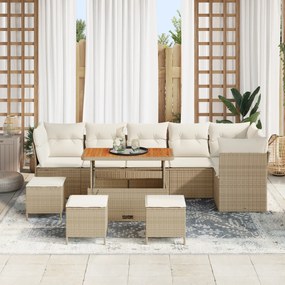 vidaXL 10 τεμαχίων σετ καναπέ κήπου με μαξιλάρια μπεζ πολυ-ρατάν ακακία