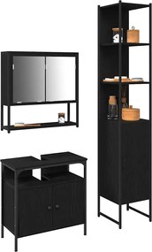 vidaXL Σετ Επίπλων Μπάνιου με ράφι 3 pcs Μαύρη Οξυά Επεξεργασμένο ξύλο