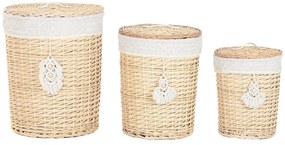 Καλάθι για τα Βρώμικα Ρούχα Home ESPRIT Φυσικό λυγαριά Boho 45 x 45 x 55 cm 3 Τεμάχια