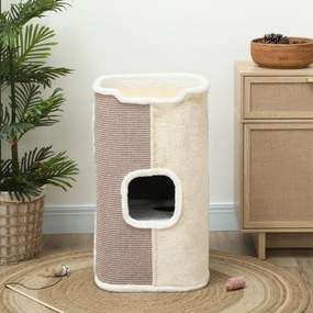 Cat Scratching Barrel Cat Tree 3 Tier Heavy Duty Μαλακό βελούδινο Retreat Μπεζ