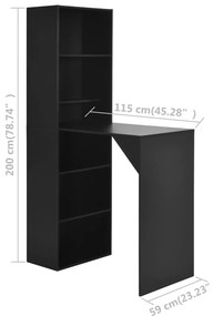 vidaXL Τραπέζι Μπαρ με Ράφι Μαύρο 115 x 59 x 200 εκ.