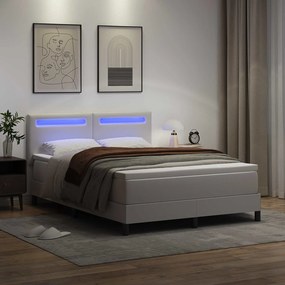 vidaXL Κρεβάτι με ελατήρια με στρώμα Λευκό 140 x 190 cm Τεχνητό δέρμα