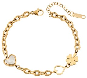 Βραχιόλι Senza Steel Gold Plated, Καρδούλα με φίλντισι και τριφύλλι