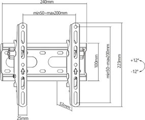 POWERTECH επιτοίχια βάση τηλεόρασης PT-1126, 23-43", έως 45kg, ρυθμιζόμενη κλίση