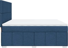 vidaXL Κρεβάτι Boxspring με Στρώμα Μπλε 200x200 εκ. Υφασμάτινο