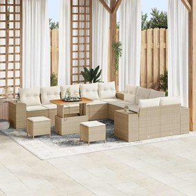 vidaXL Σετ Καναπέ Κήπου Ρυθμιζόμενο ύψος 13 pcs Μπεζ συνθετικό ρατάν
