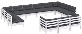 vidaXL Σαλόνι Κήπου Σετ 13 Τεμαχίων Λευκό από Ξύλο Πεύκου με Μαξιλάρια