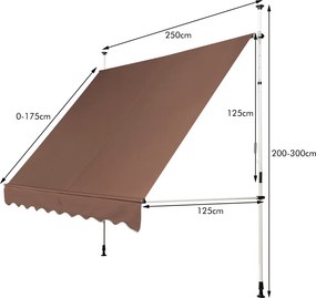 Costway Ρυθμιζόμενη Τεντοπέργκολα 250cm, Χωρίς Τρύπημα, Αντηλιακή, Καφές OP70317CF