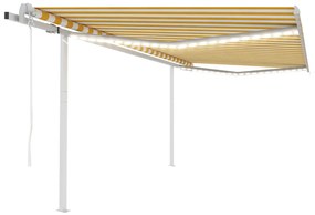 vidaXL Τέντα Αυτόματη με LED &amp; Αισθ. Ανέμου Κίτρινο/Λευκό 4,5 x 3,5 μ.