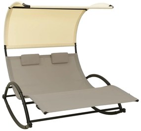 vidaXL Ξαπλώστρα Διπλή με Σκίαστρο Taupe και Κρεμ από Textilene