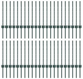 vidaXL Ασημένιοι Πόλοι Φράχτη 44 pcs Πράσινο Μέταλλο